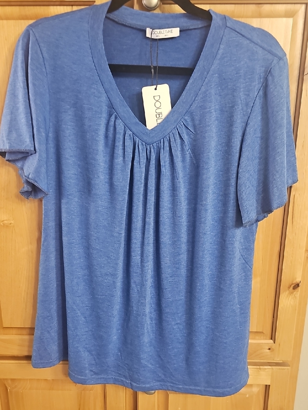 Women's Blue V-Neck Short Sleeve Top